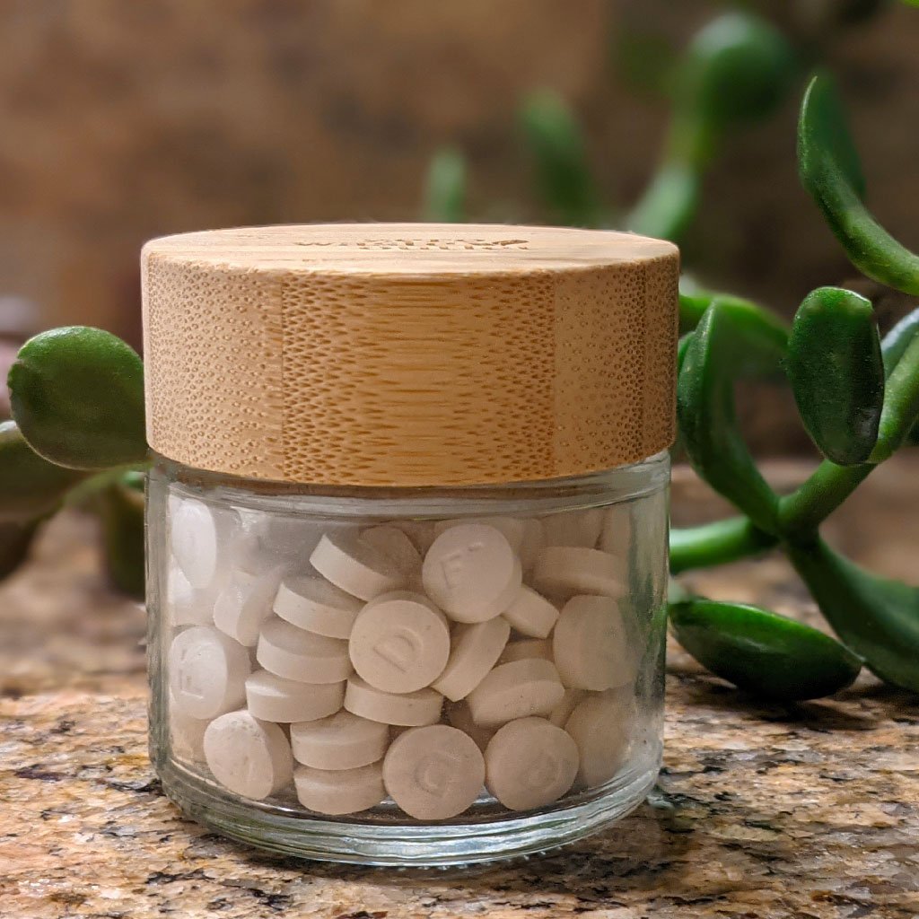 Glasgefäß für Zahntabletten - leer
