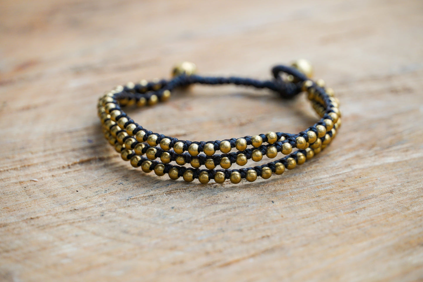 Bracelet bohème triple rang or en laiton, ajustable, fait main