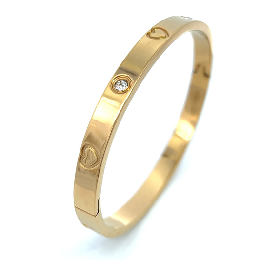 Bracelet jonc Cœur en acier inoxydable - Jonc empilable plaqué or 18 carats