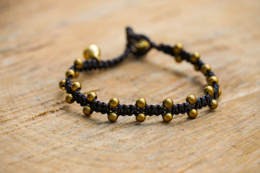 Bracelet Bohème en Laiton Perlé Doré avec Cordon Réglable