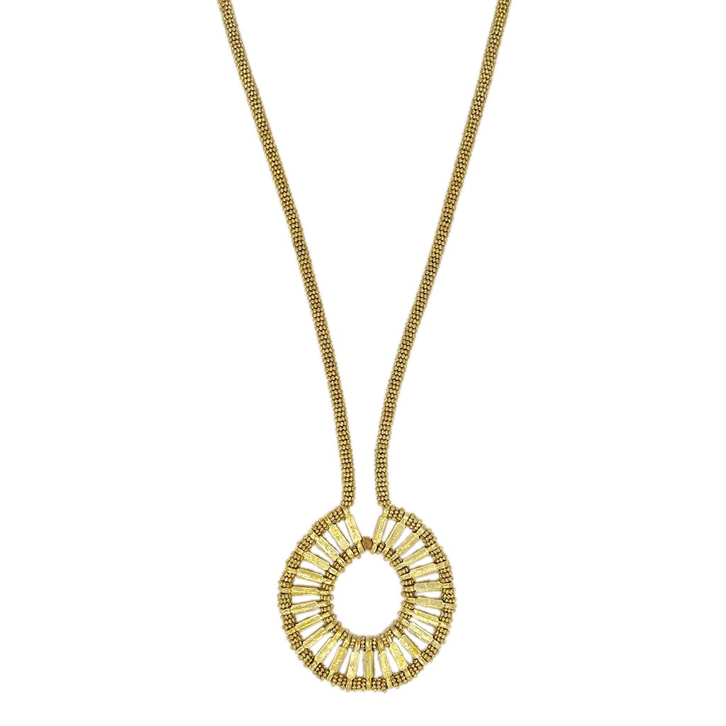 Collier Auréole Dorée Fait Main Perles Métalliques Fil de Coton Pendentif Bohème Indien