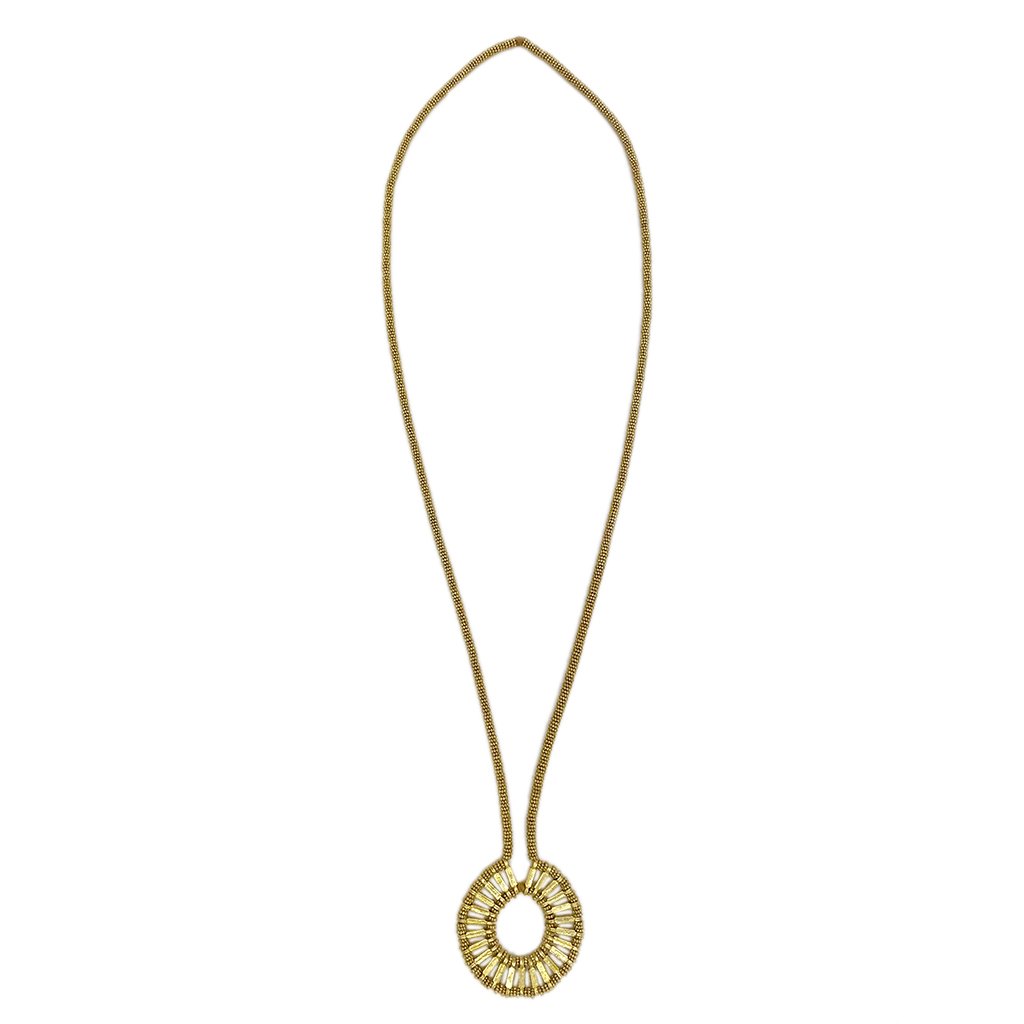 Collier Auréole Dorée Fait Main Perles Métalliques Fil de Coton Pendentif Bohème Indien