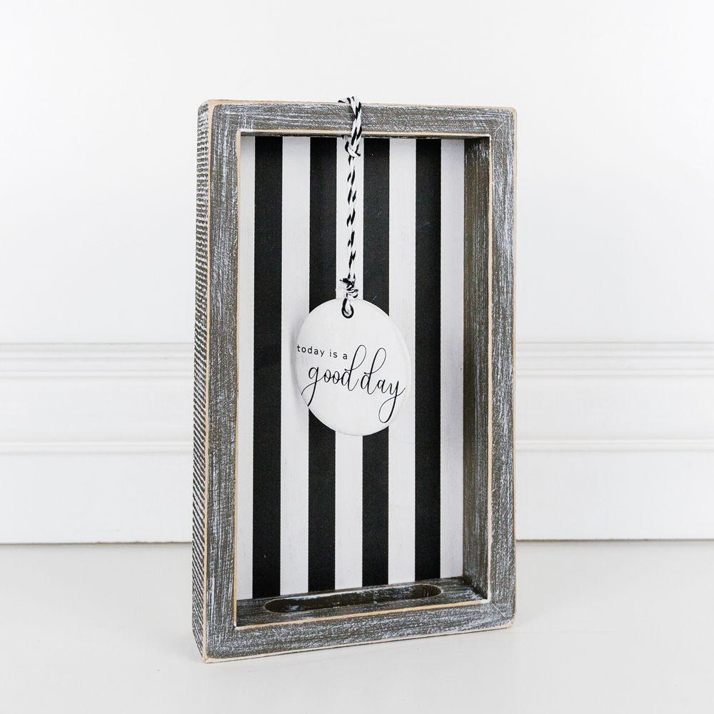 Landhausstil Moderne Holzschale Schwarz-Weiß Gestreift Dekorative Servierschale 25,4 x 15,2 x 3,8 cm