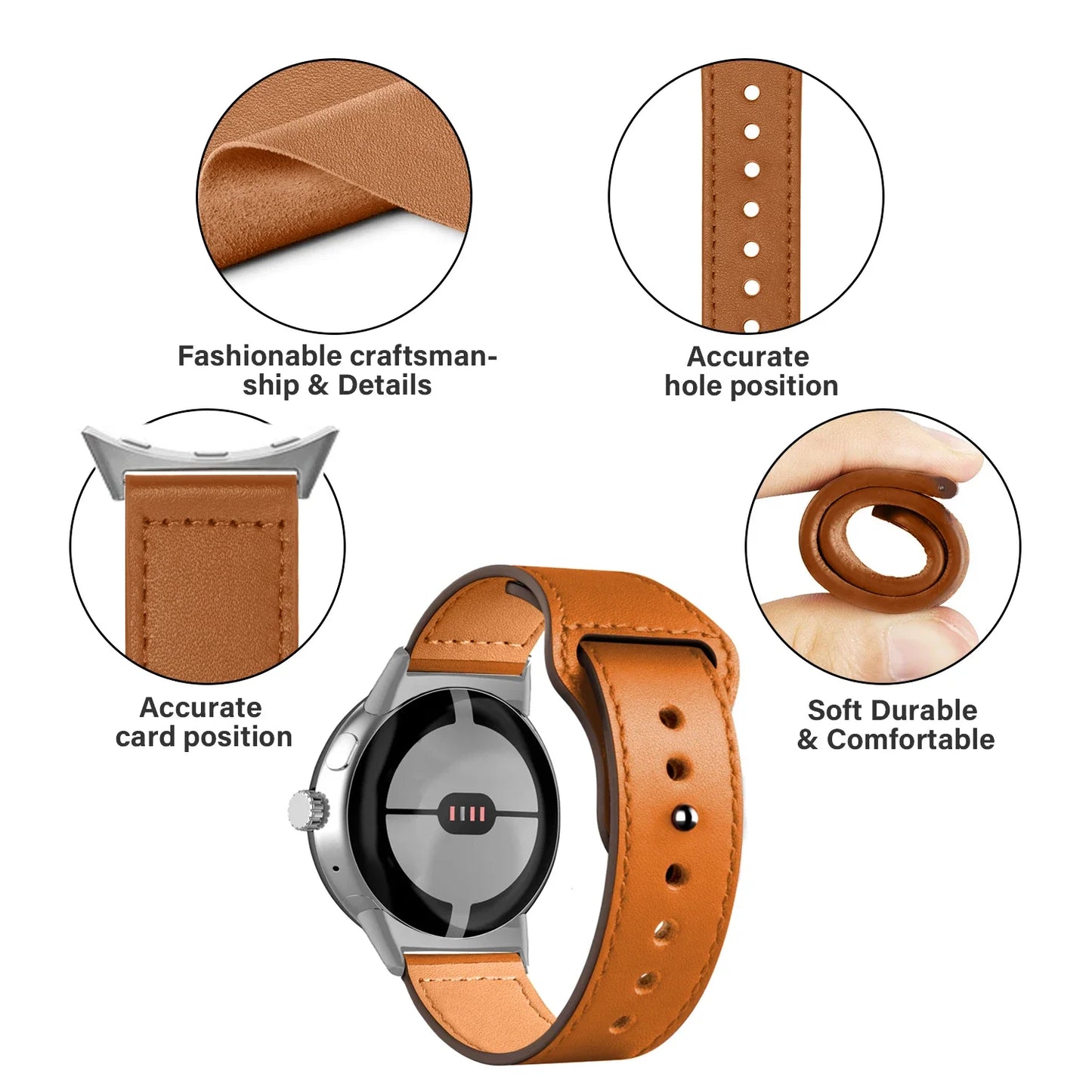 Bracelet en cuir Google Pixel Watch 1-4 41mm 45mm - Fin