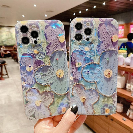 Gorgeous 3D Glitter Flower Silicone Phone Case For iPhone 14 13 Pro Max Colorful Soft Cover Cute Flower Phone Case for Women Girls Multicolored Soft Shockproof Case