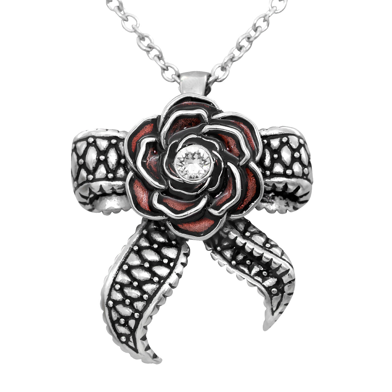 Gothic-Rosenkette mit Tentakel-Schleifen-Anhänger Silber