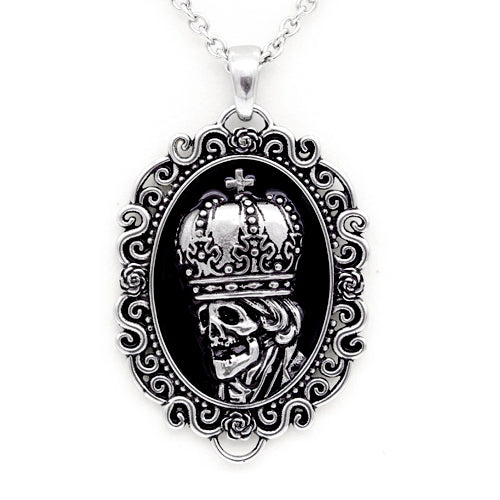 Collier camée Crâne Gothique Couronne Argent Pendentif Victorien