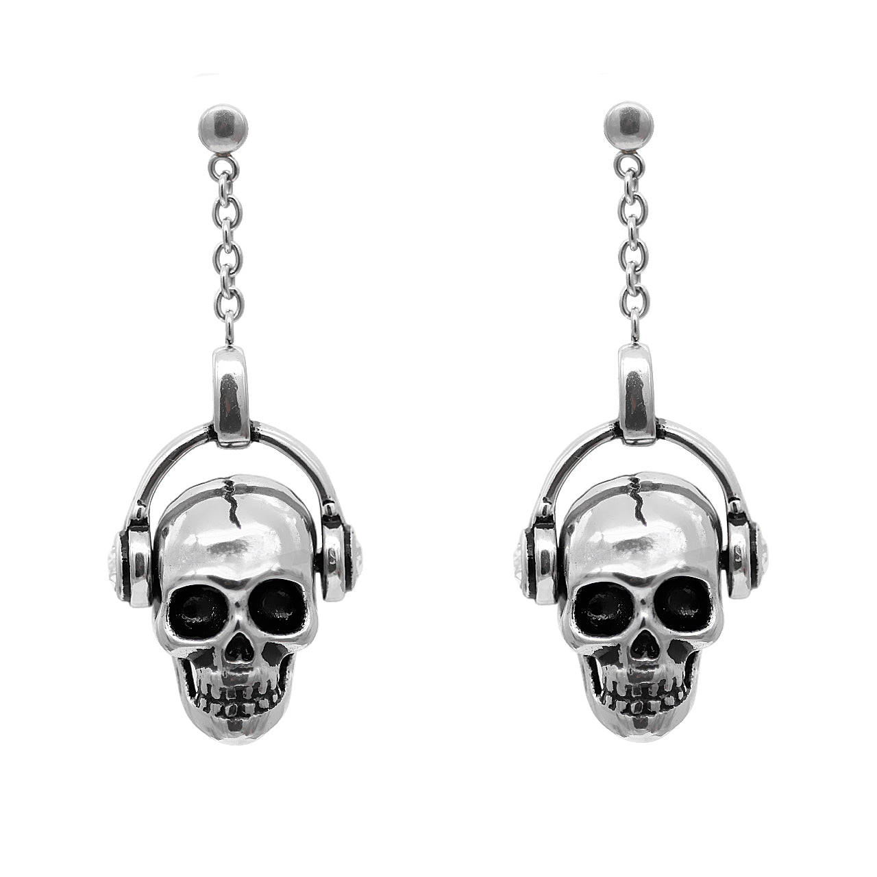 Gothic Totenkopf Kopfhörer Ohrhänger Silber Punk Unisex