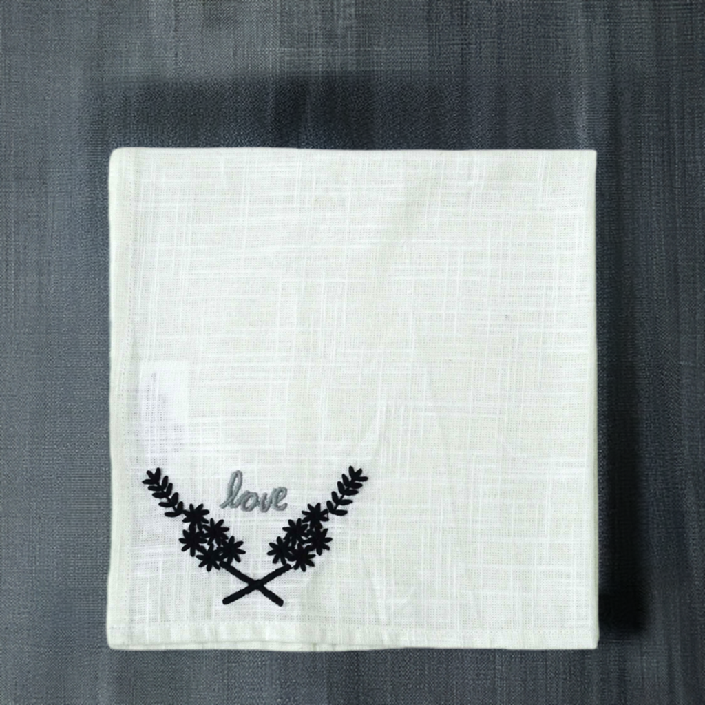 Vibhsa Cotton Table Napkins | Set of 4, "Love" Embroidery, 20"x20"