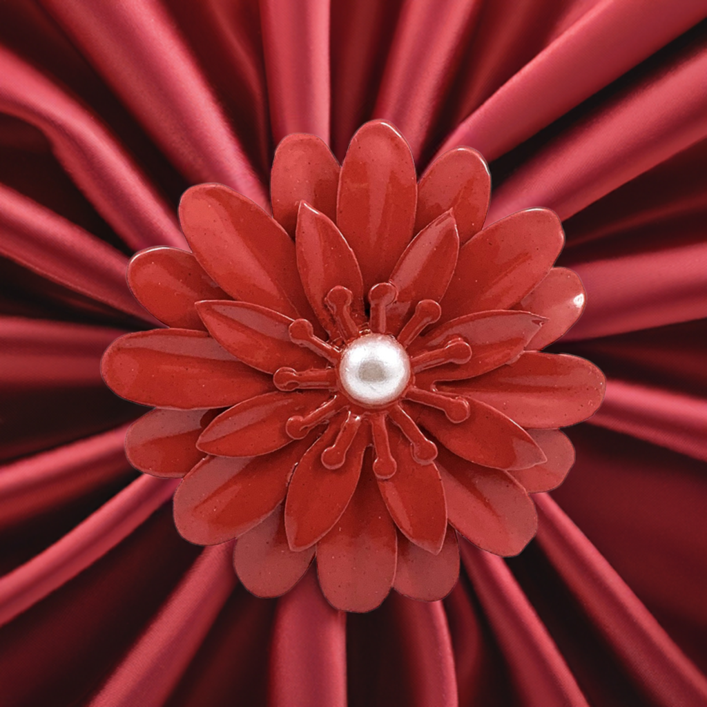 Vibhsa Red Floral Napkin Rings | Set of 4, Pearl Accents, Handcrafted