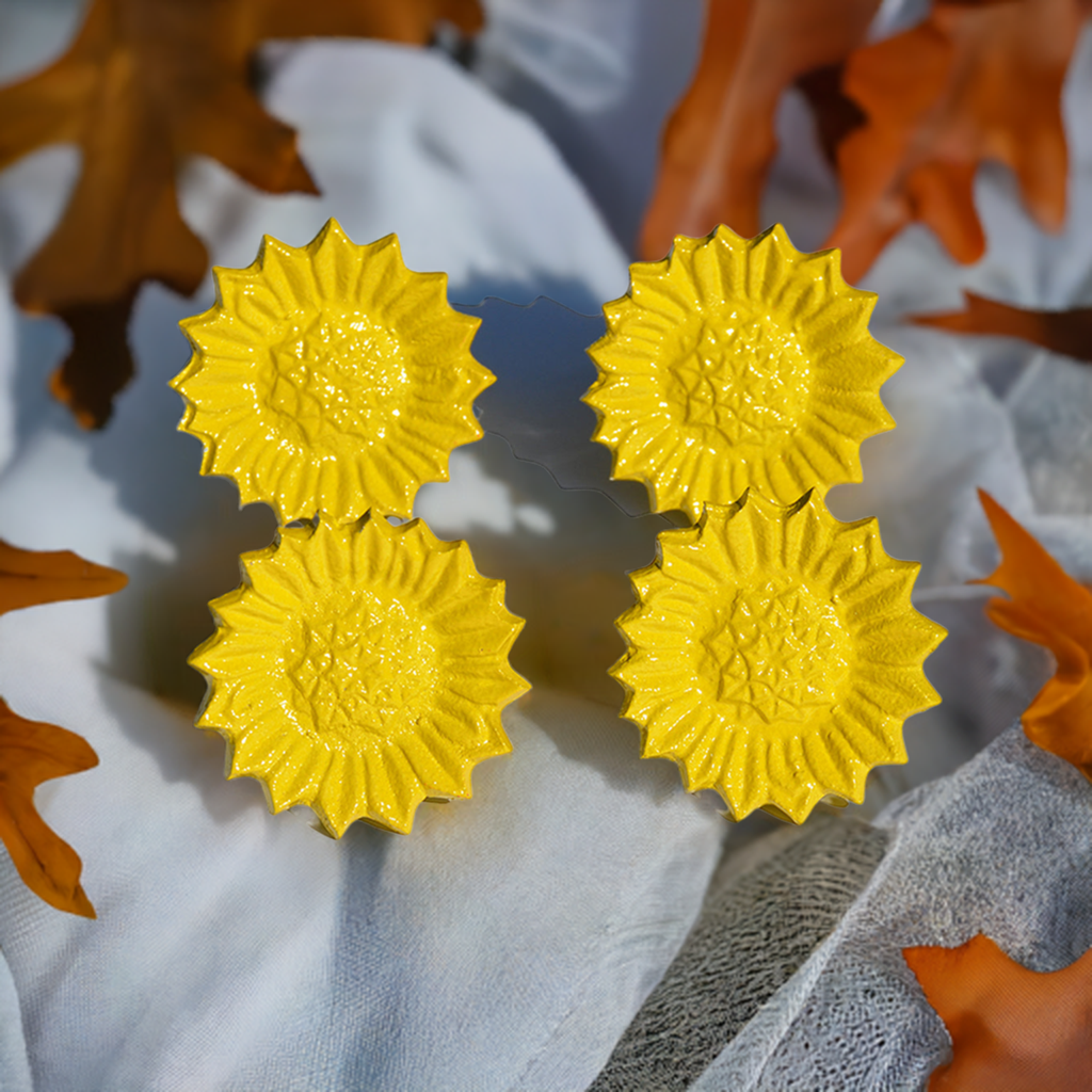 Vibhsa Yellow Sunflower Napkin Rings | Set of 4, Handcrafted Aluminum