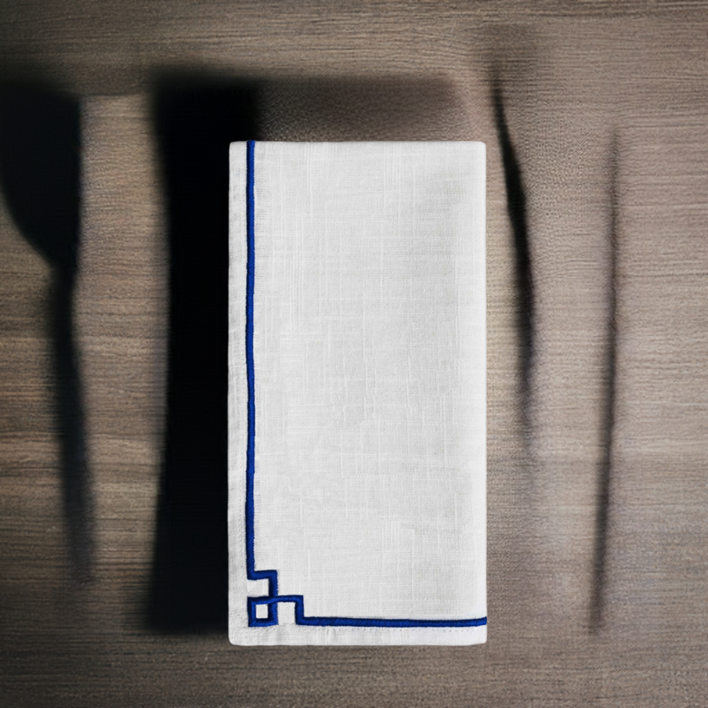 Vibhsa Cotton Table Napkins | Set of 4, Blue Embroidery, 20"x20"