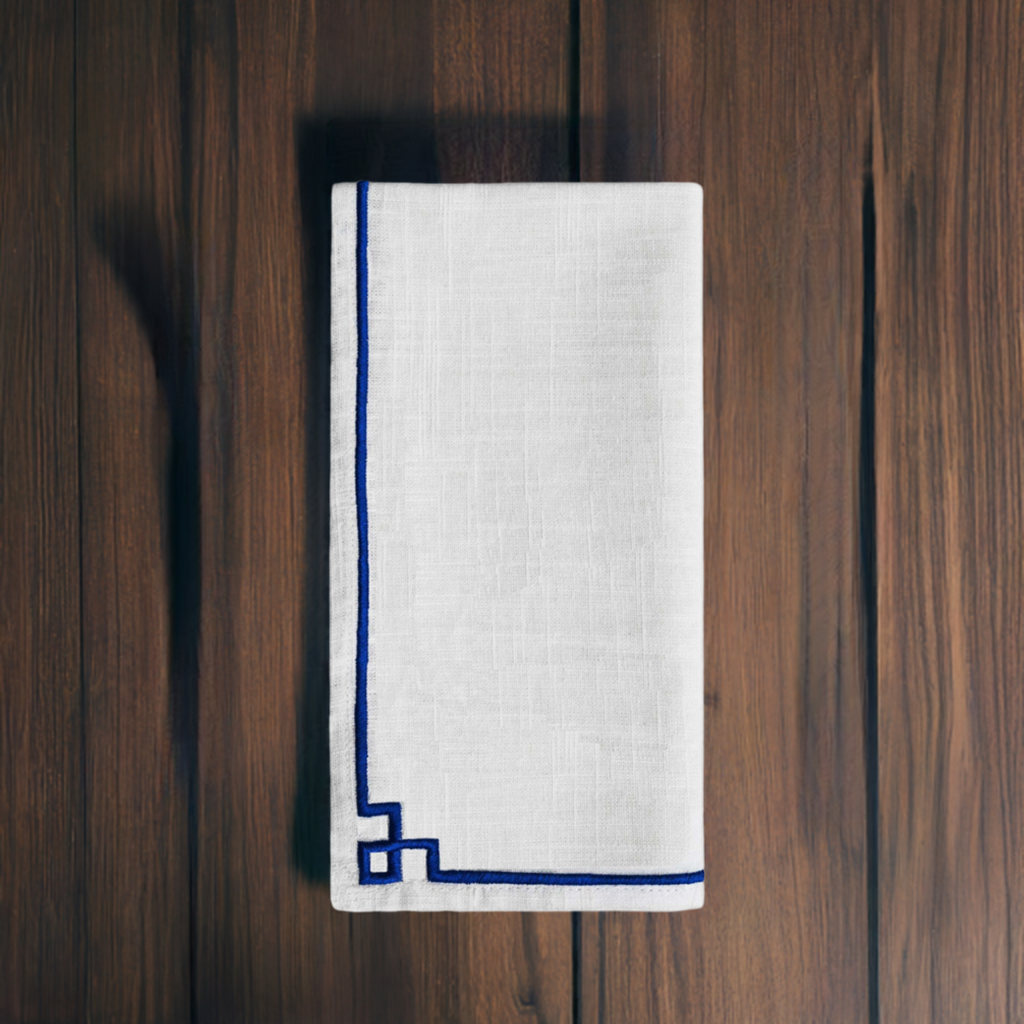 Vibhsa Cotton Table Napkins | Set of 4, Blue Embroidery, 20"x20"