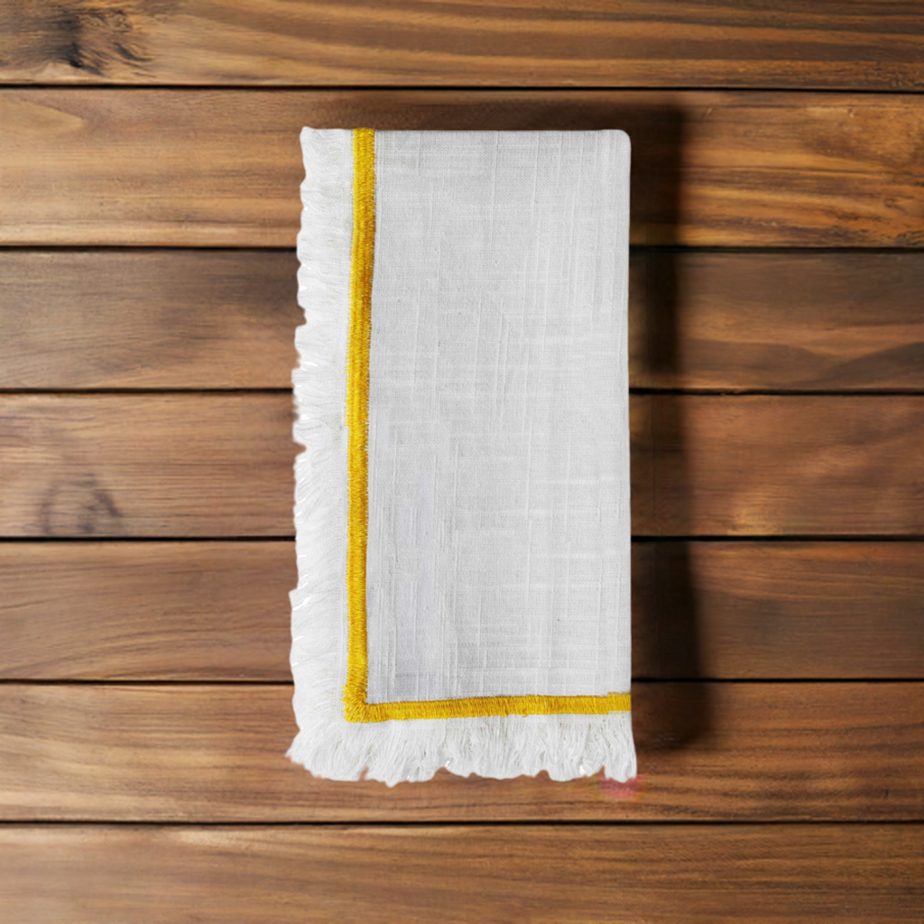 Vibhsa Cotton Table Napkins | Set of 4, Yellow Embroidery, 20"x20"