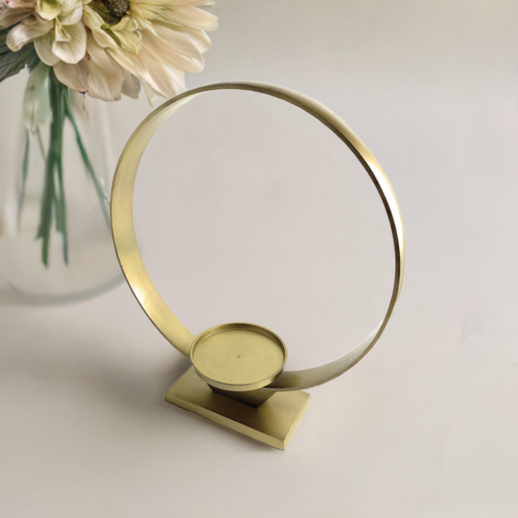 Vibhsa Gold Ring Candle Holder | 15"H, 12.5" Ring, Sand-Cast Aluminum
