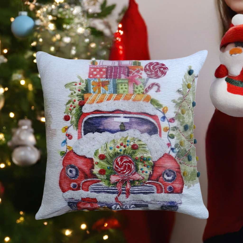 Vibhsa Christmas Embroidered Throw Pillow 20" x 20"