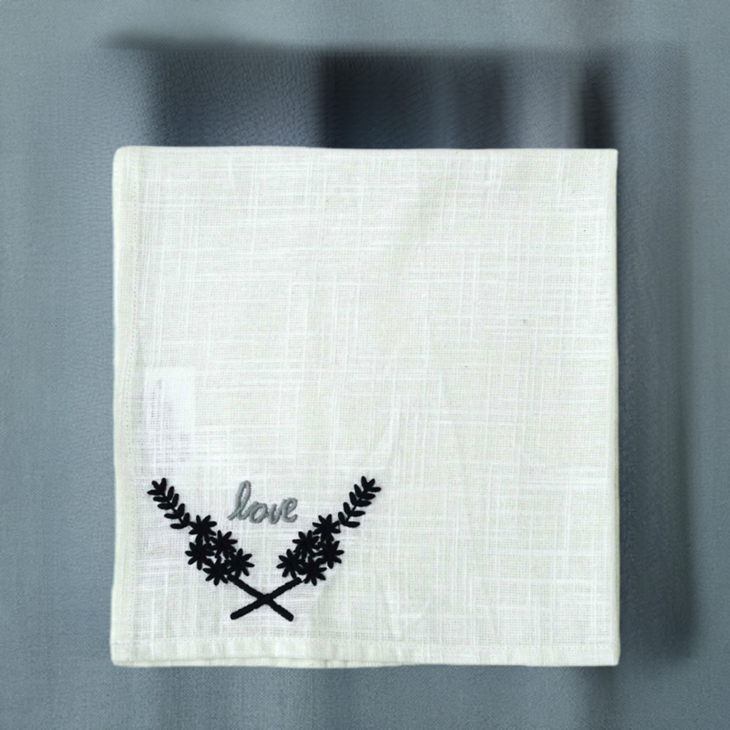 Vibhsa Cotton Table Napkins | Set of 4, "Love" Embroidery, 20"x20"
