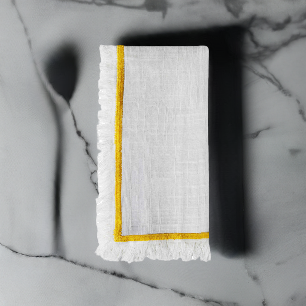 Vibhsa Cotton Table Napkins | Set of 4, Yellow Embroidery, 20"x20"