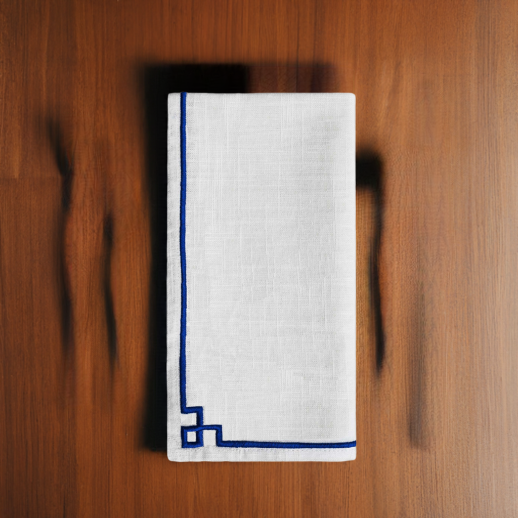 Vibhsa Cotton Table Napkins | Set of 4, Blue Embroidery, 20"x20"