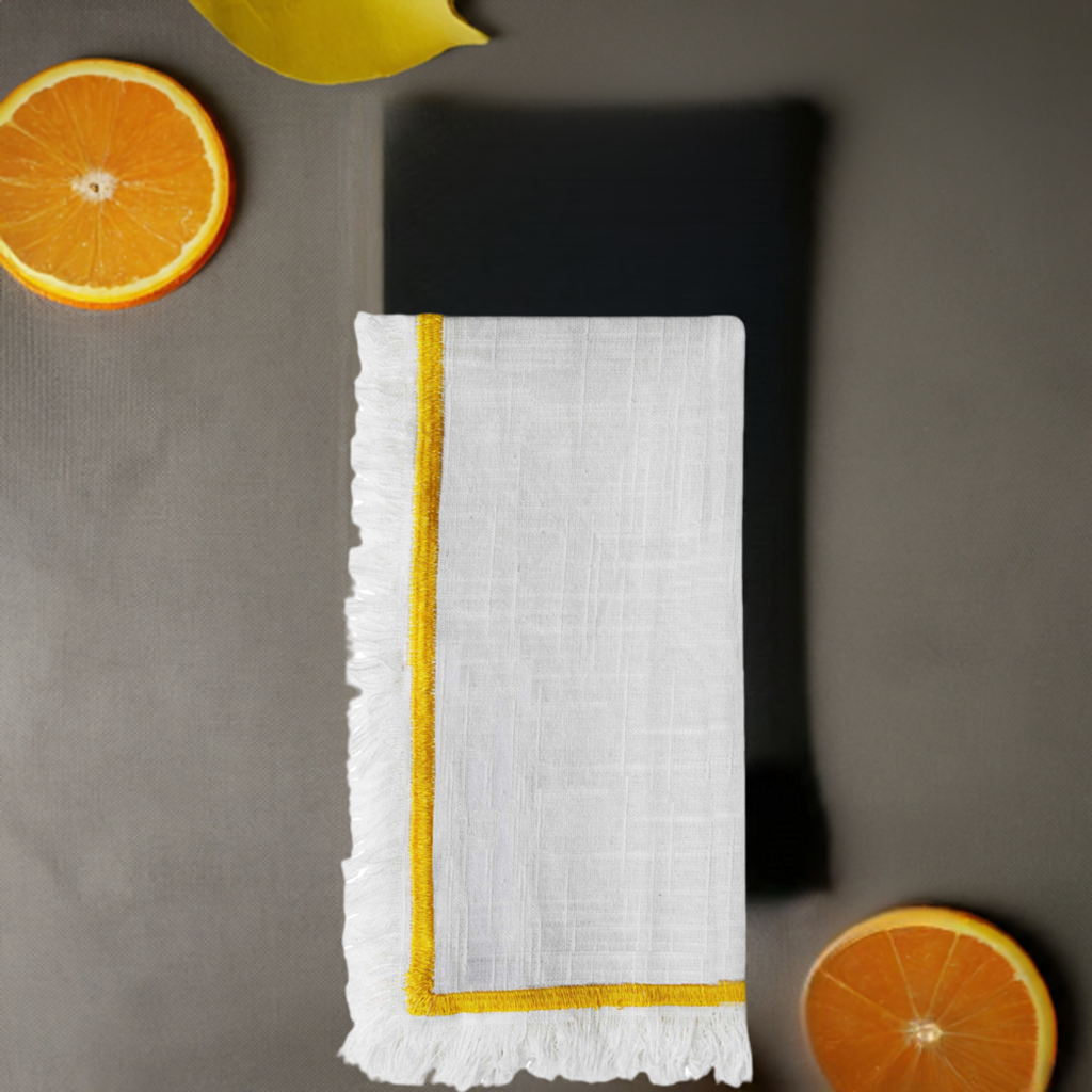 Vibhsa Cotton Table Napkins | Set of 4, Yellow Embroidery, 20"x20"