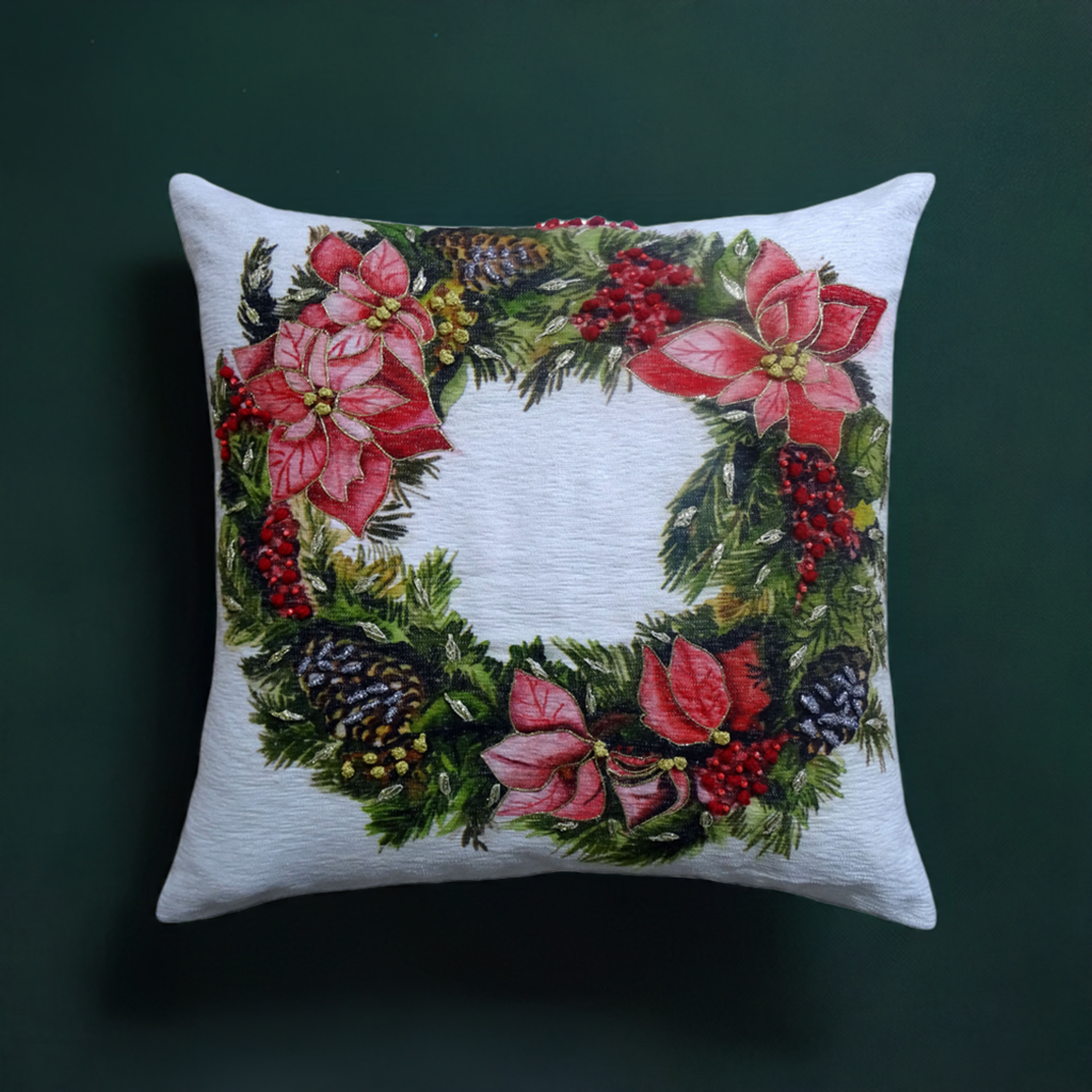 Vibhsa Christmas Wreath Decorative Throw Pillow 20" x 20"