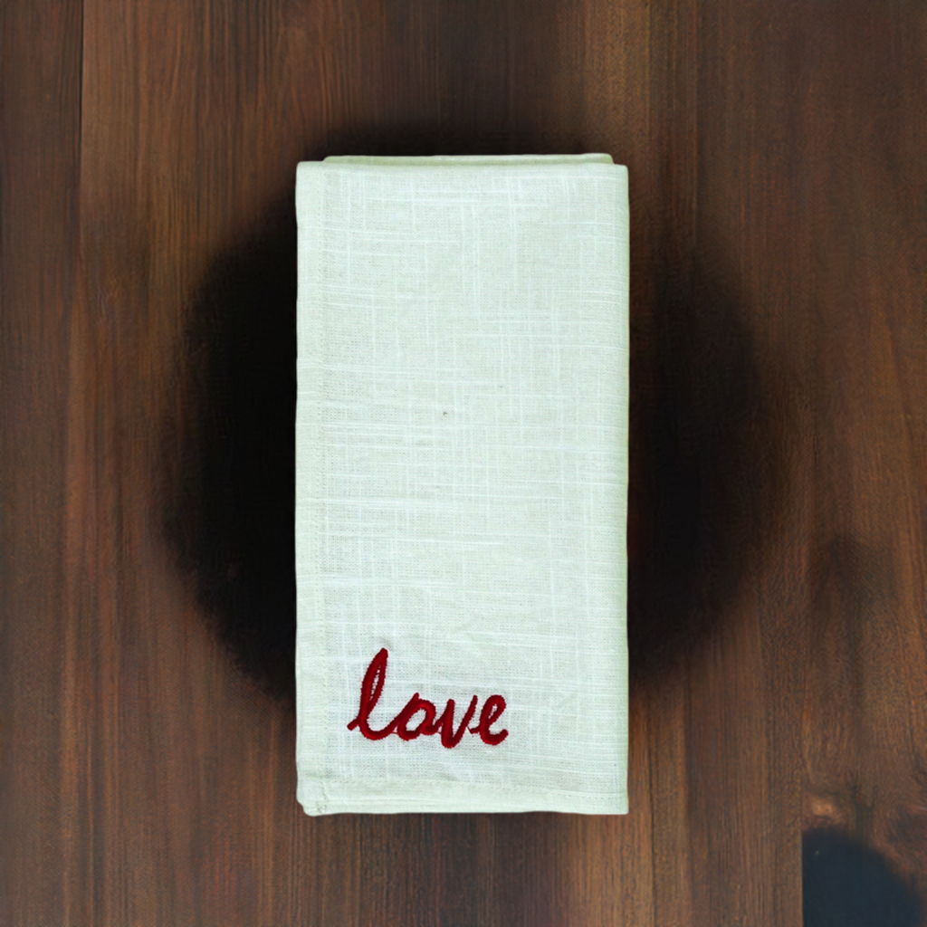 Vibhsa Cotton Table Napkins | Set of 4, Red Embroidery, 20"x20"