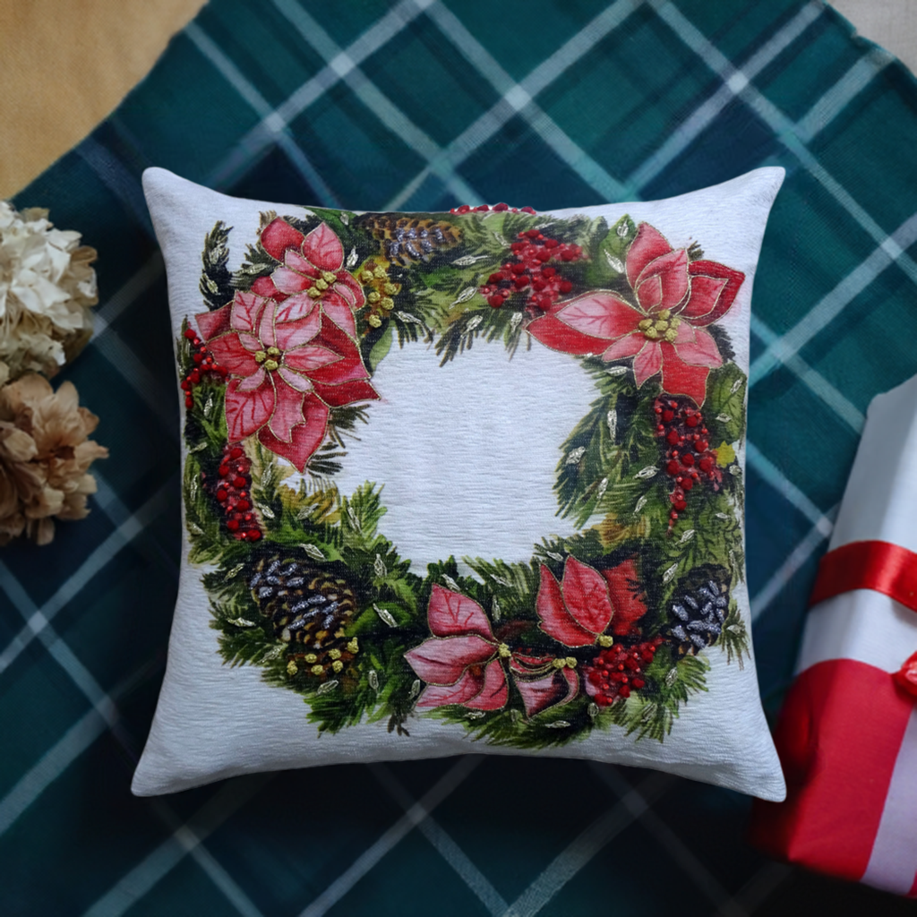 Vibhsa Christmas Wreath Decorative Throw Pillow 20" x 20"