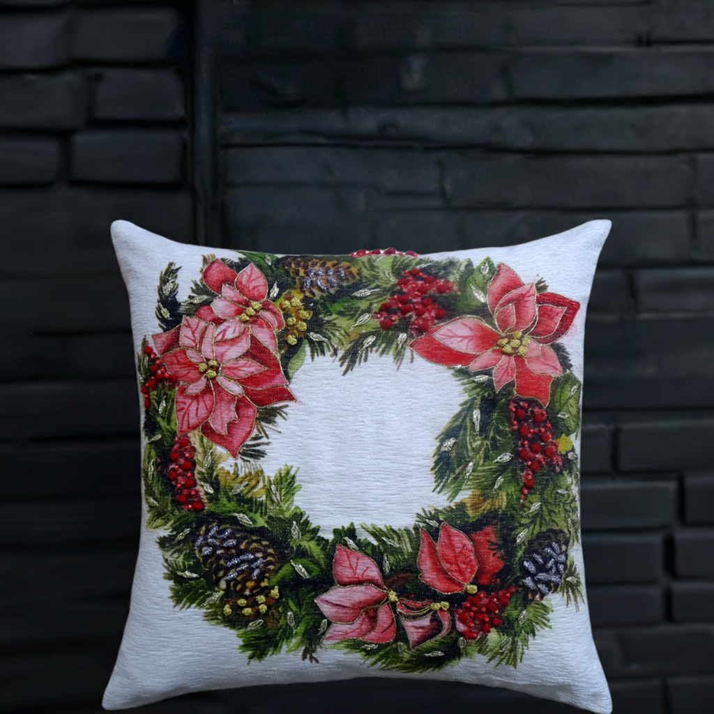 Vibhsa Christmas Wreath Decorative Throw Pillow 20" x 20"