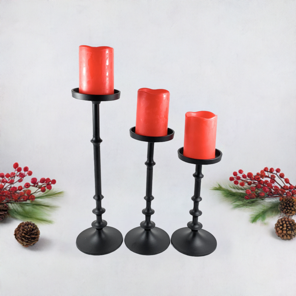 Vibhsa Pillar Candle Holders | Set of 3, Matte Black, Tall Graduated Heights