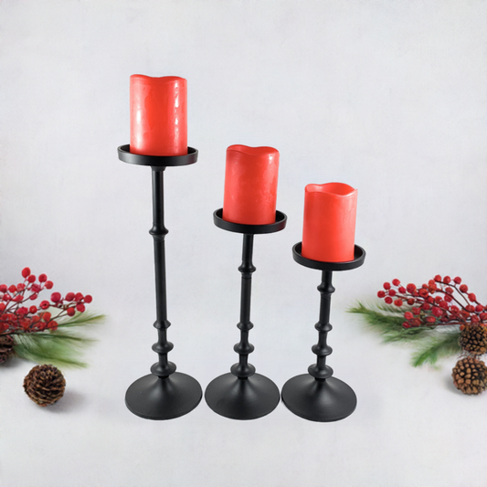 Vibhsa Pillar Candle Holders | Set of 3, Matte Black, Tall Graduated Heights