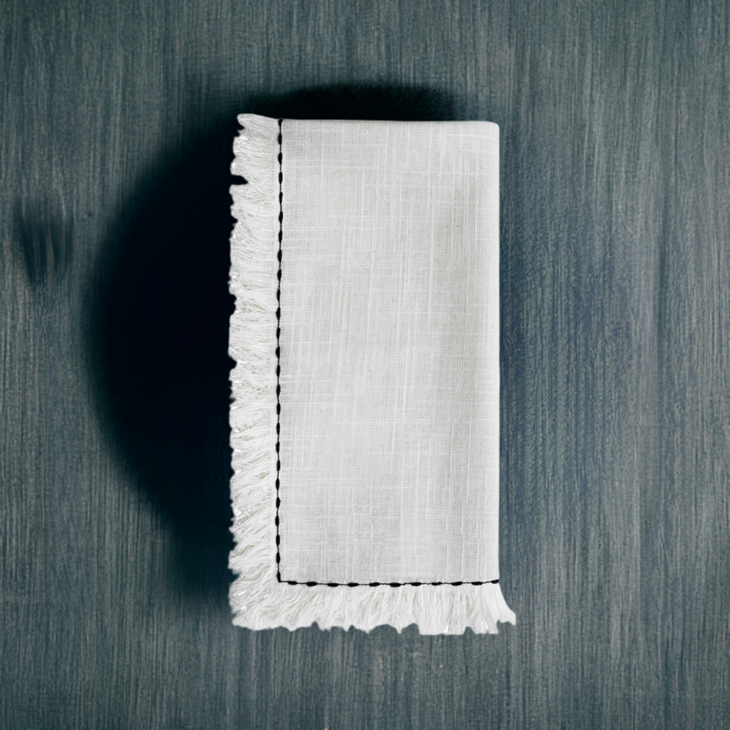 Vibhsa Cotton Table Napkins | Set of 4, Black Embroidery, 20"x20"