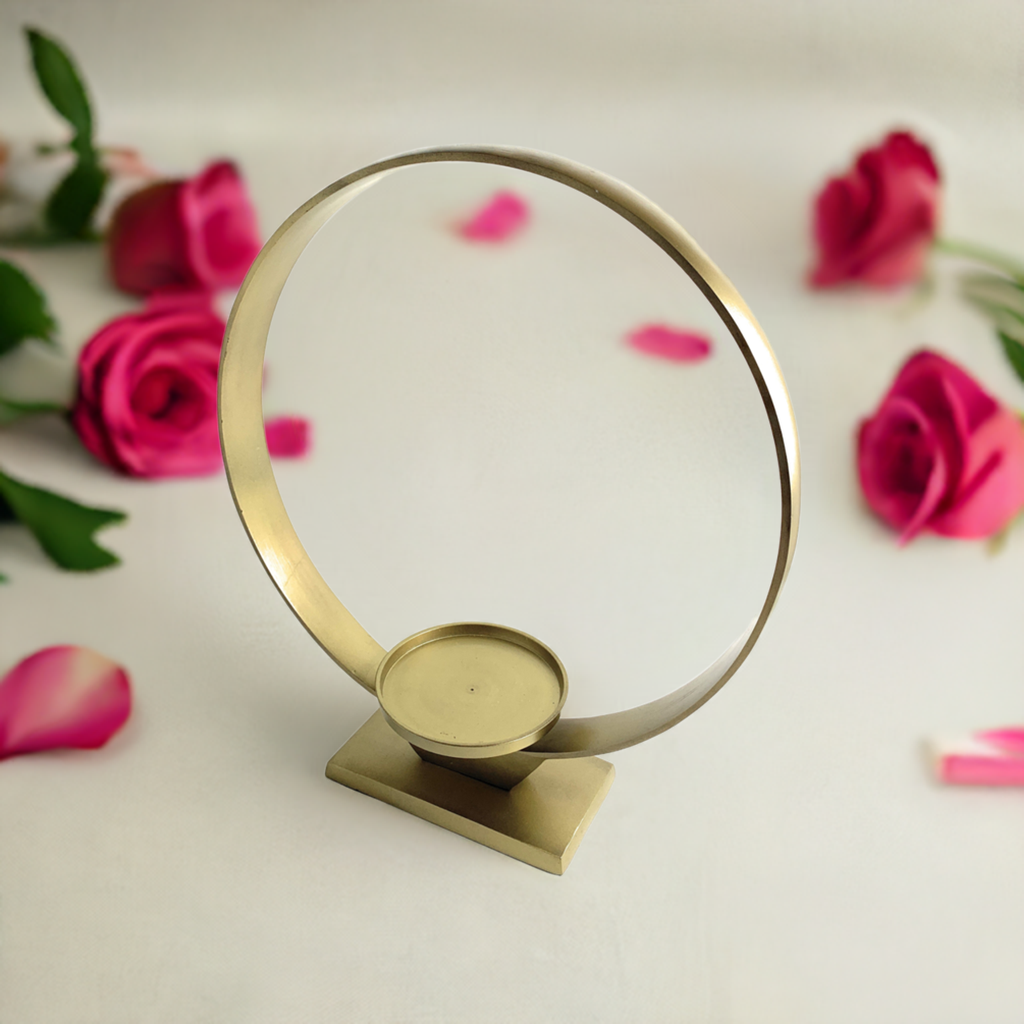 Vibhsa Gold Ring Candle Holder | 15"H, 12.5" Ring, Sand-Cast Aluminum