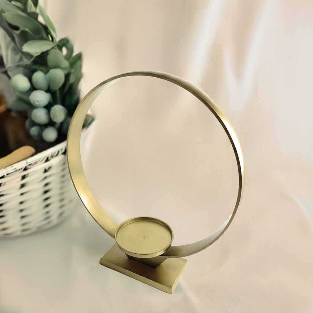 Vibhsa Gold Ring Candle Holder | 15"H, 12.5" Ring, Sand-Cast Aluminum