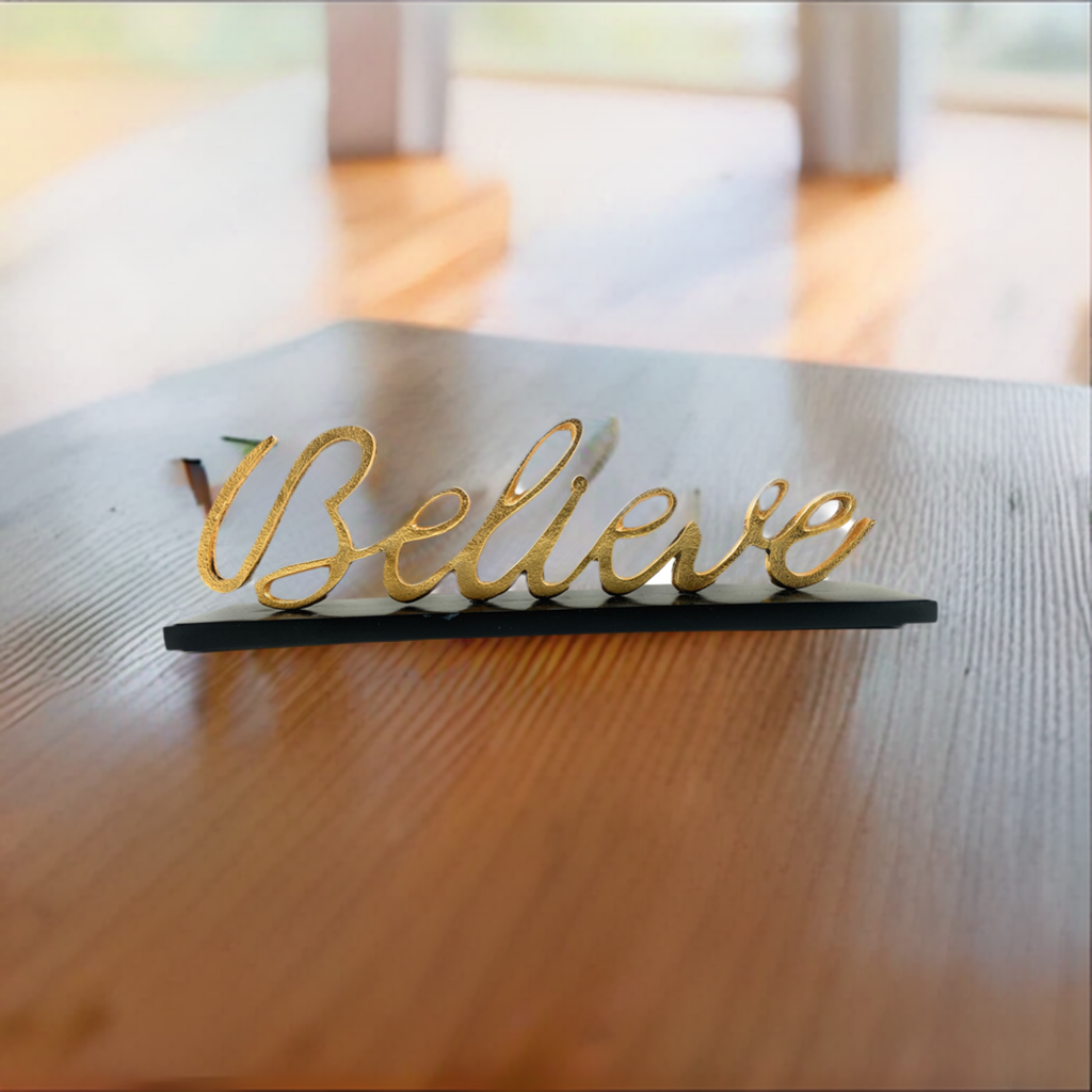 Vibhsa Believe Decorative Home Accent (12.5", Rustic Gold)
