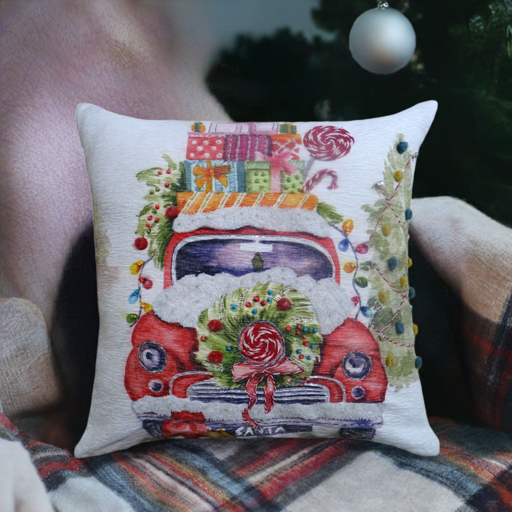 Vibhsa Christmas Embroidered Throw Pillow 20" x 20"