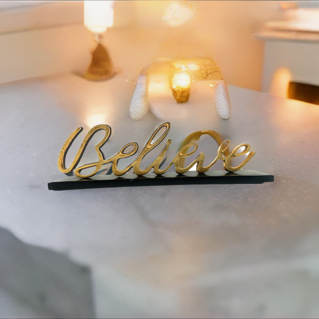 Vibhsa Believe Decorative Home Accent (12.5", Rustic Gold)