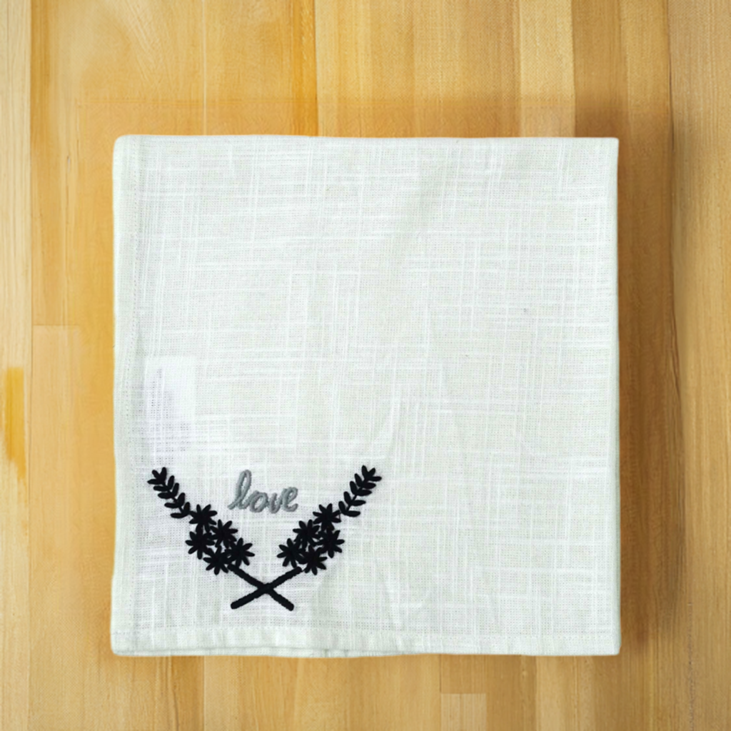 Vibhsa Cotton Table Napkins | Set of 4, "Love" Embroidery, 20"x20"