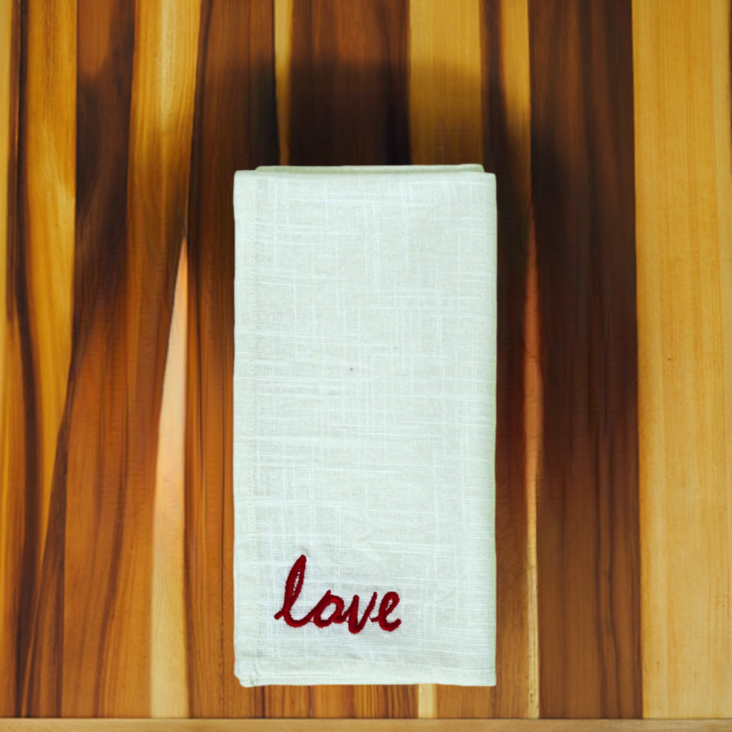Vibhsa Cotton Table Napkins | Set of 4, Red Embroidery, 20"x20"