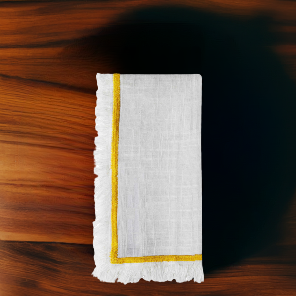 Vibhsa Cotton Table Napkins | Set of 4, Yellow Embroidery, 20"x20"