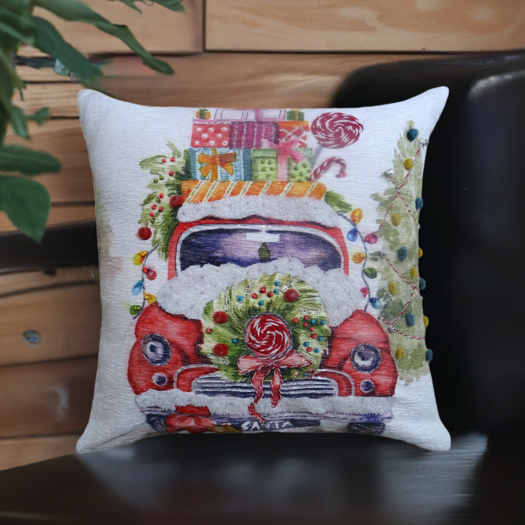 Vibhsa Christmas Embroidered Throw Pillow 20" x 20"