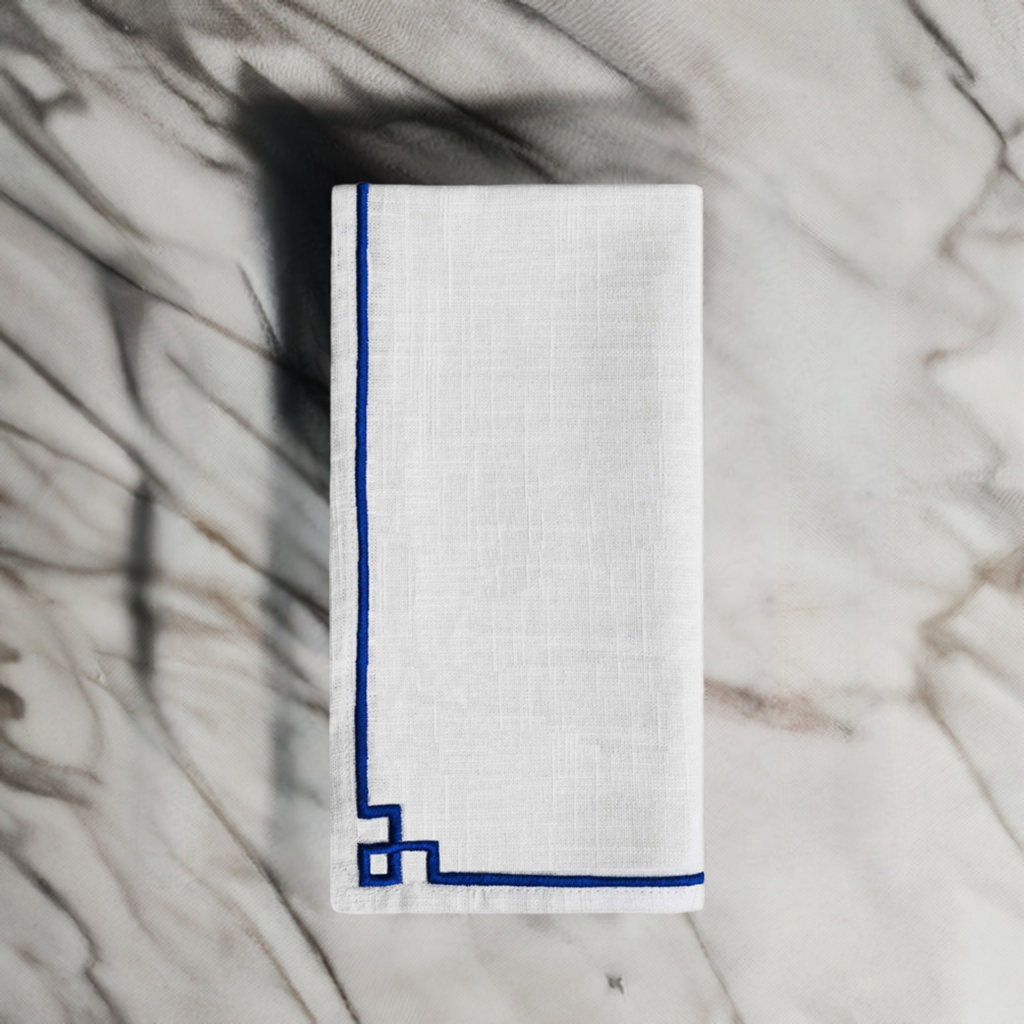Vibhsa Cotton Table Napkins | Set of 4, Blue Embroidery, 20"x20"