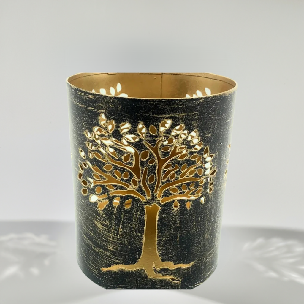 Vibhsa Tree Votive Candle Holder | 4.4", Laser-Cut, Rustic Finish