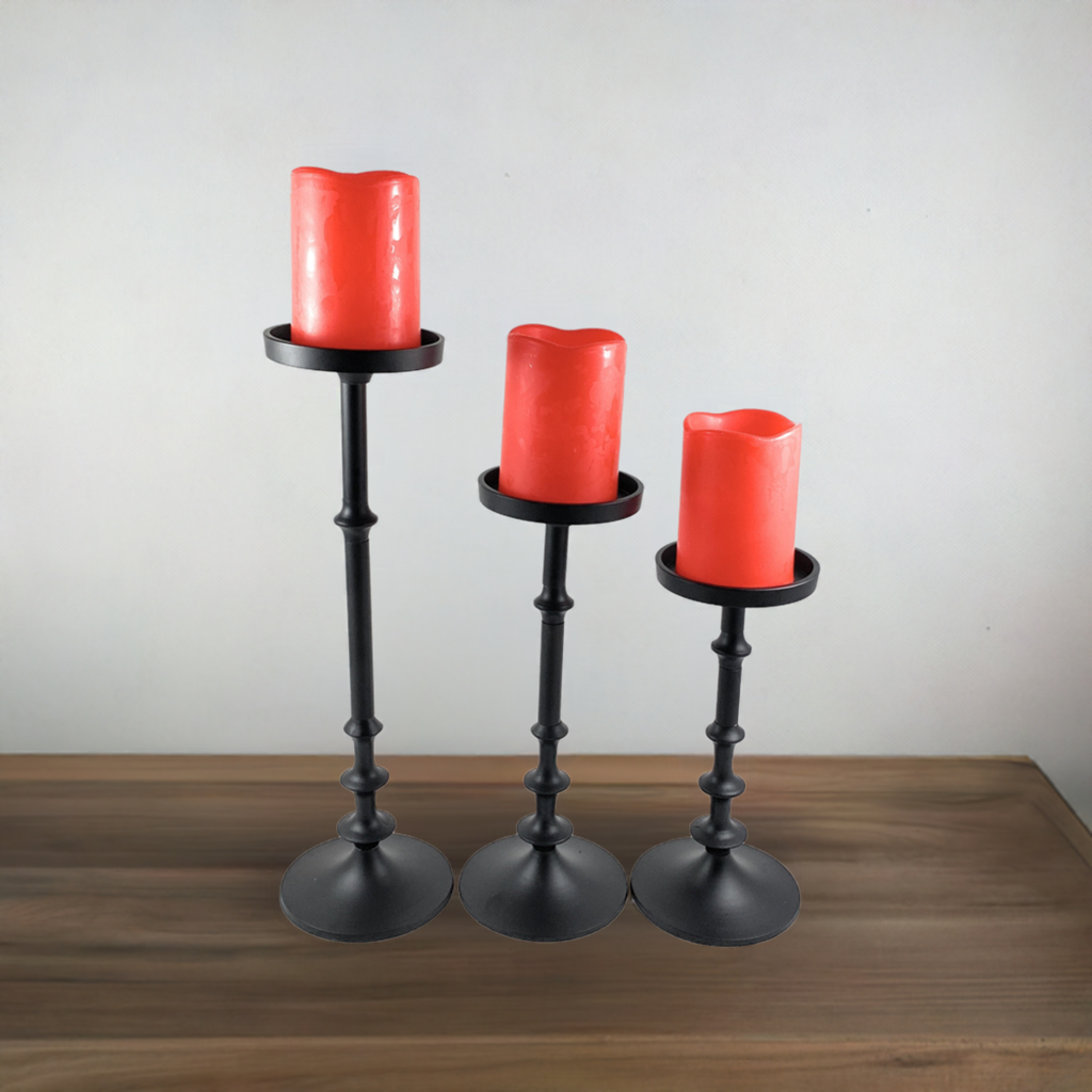 Vibhsa Pillar Candle Holders | Set of 3, Matte Black, Tall Graduated Heights