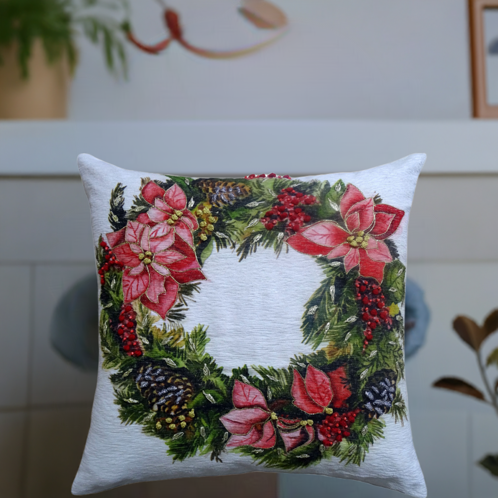 Vibhsa Christmas Wreath Decorative Throw Pillow 20" x 20"