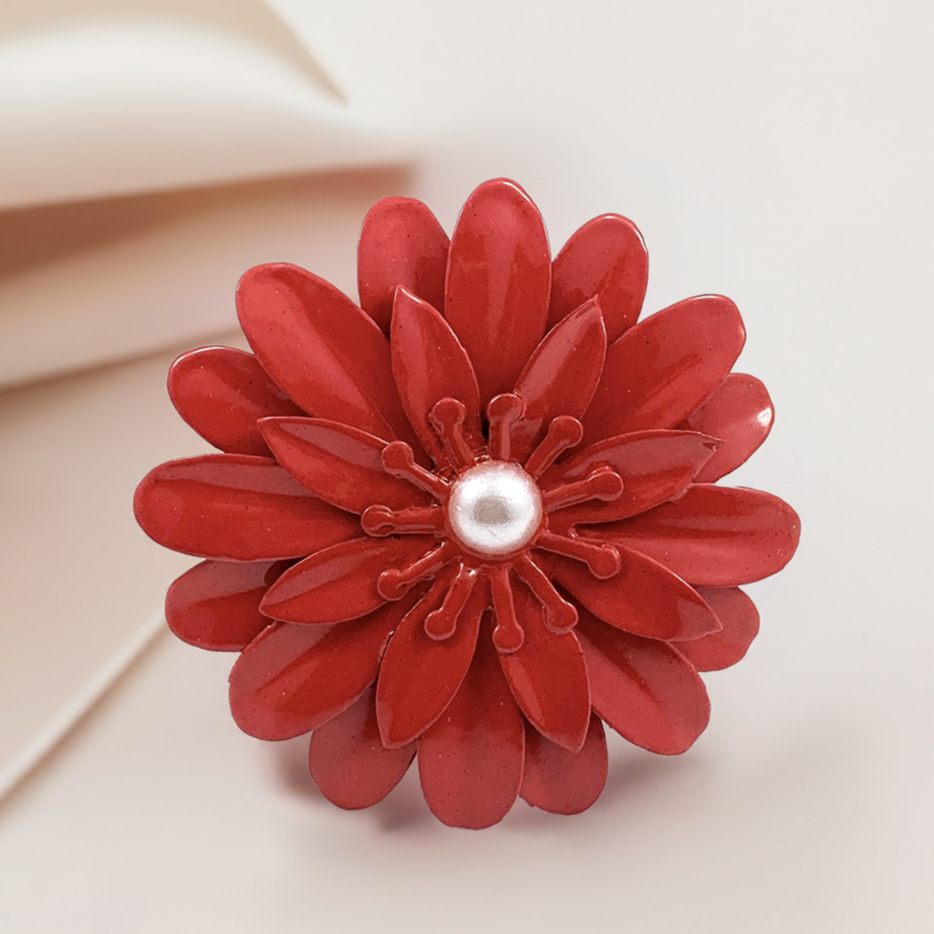 Vibhsa Red Floral Napkin Rings | Set of 4, Pearl Accents, Handcrafted