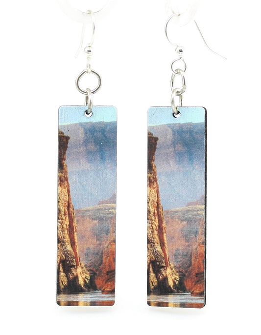 Boucles d'oreilles pendantes rectangulaires légères en bois Grand Canyon