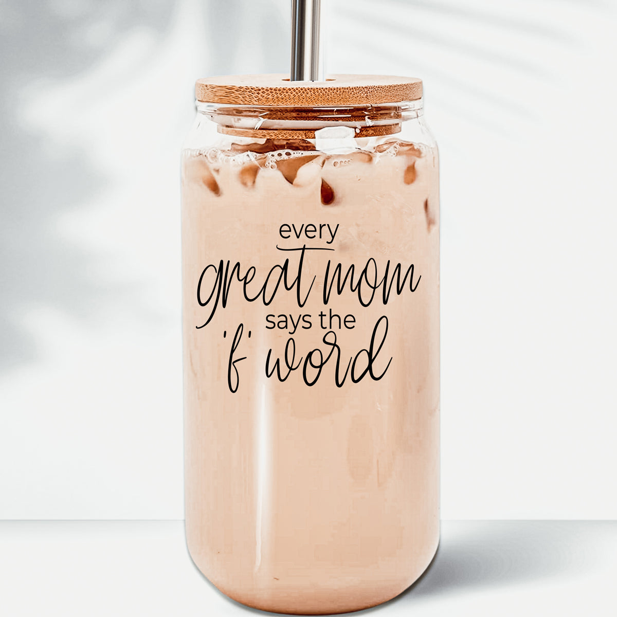 Gobelet en verre 17oz "Every Great Mom" avec couvercle en bambou et pailles en inox, cadeau pour maman