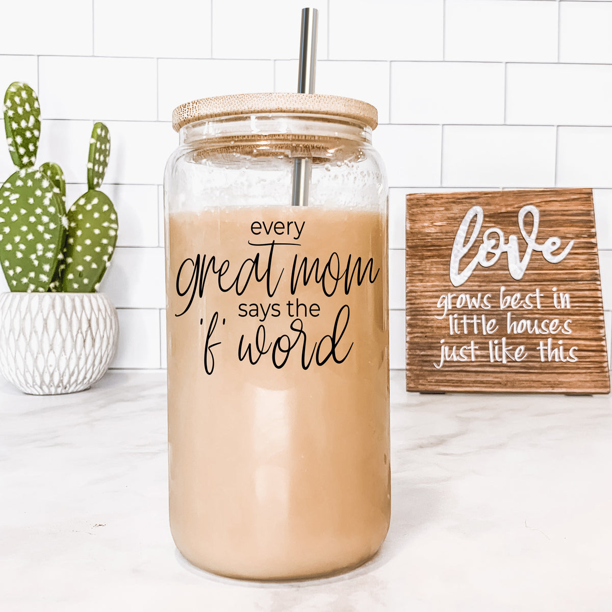 Every Great Mom 17oz Glass Tumbler With Bamboo Lid And Stainless Straws Gift For Mom