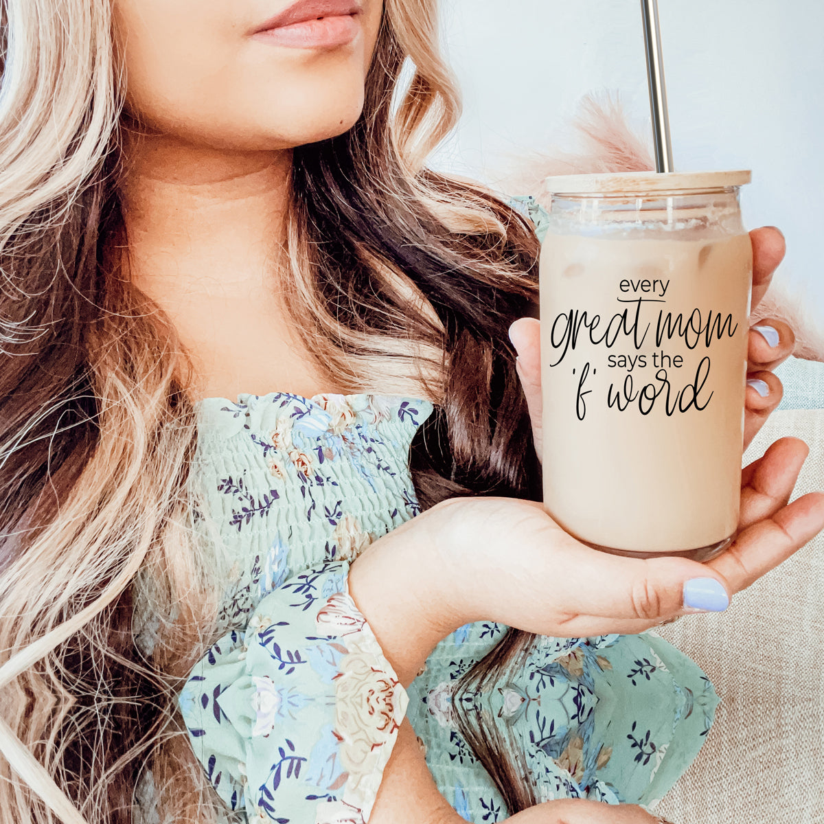 Gobelet en verre 17oz "Every Great Mom" avec couvercle en bambou et pailles en inox, cadeau pour maman