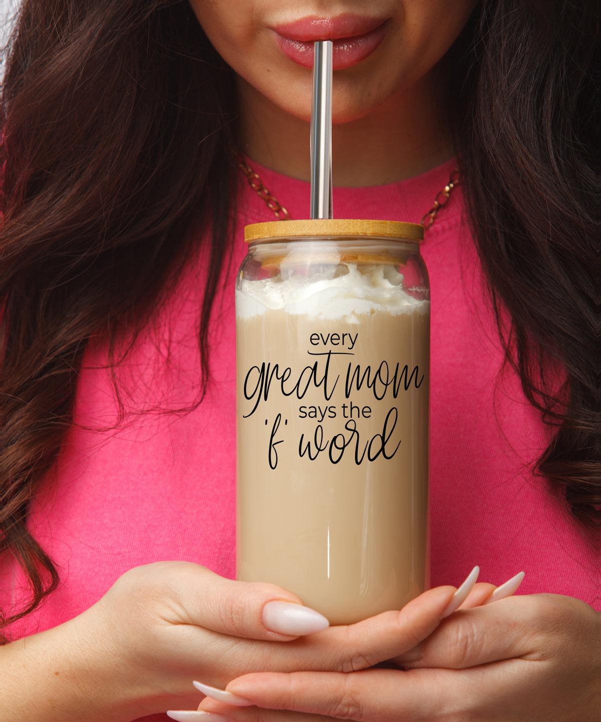 Gobelet en verre 17oz "Every Great Mom" avec couvercle en bambou et pailles en inox, cadeau pour maman